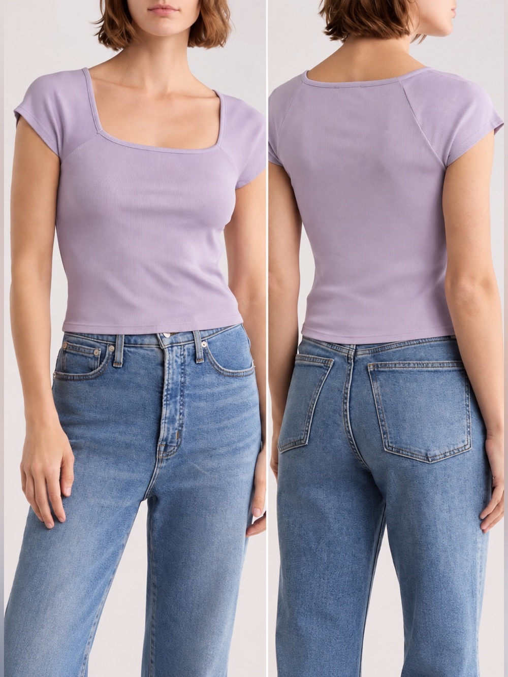 Madewell Brightside Square Neck T-Shirt Marble Lilac XL